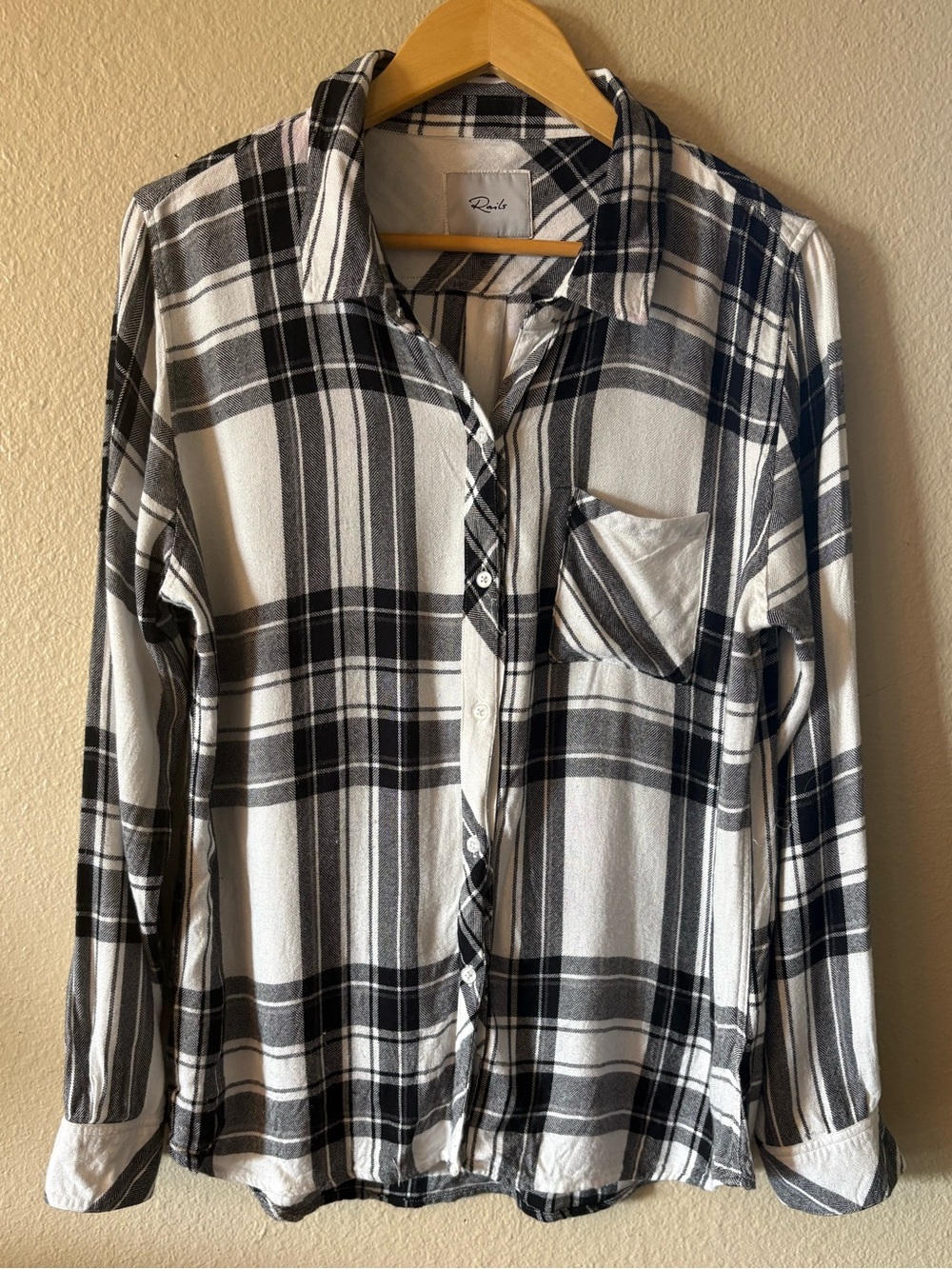 Rails Hunter Plaid Shirt Black White With Pocket Large